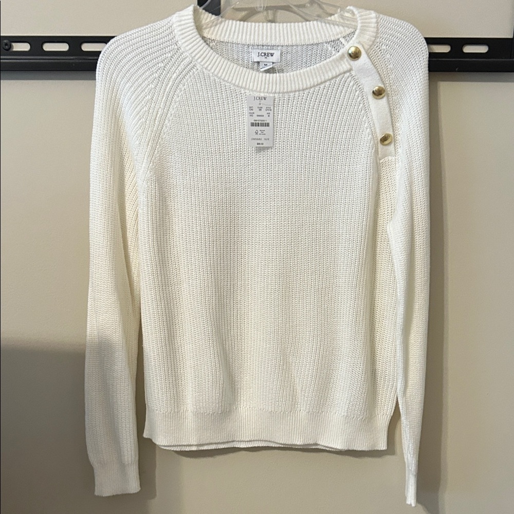 J. Crew Factory Women's Ivory Button-Accent Sweater